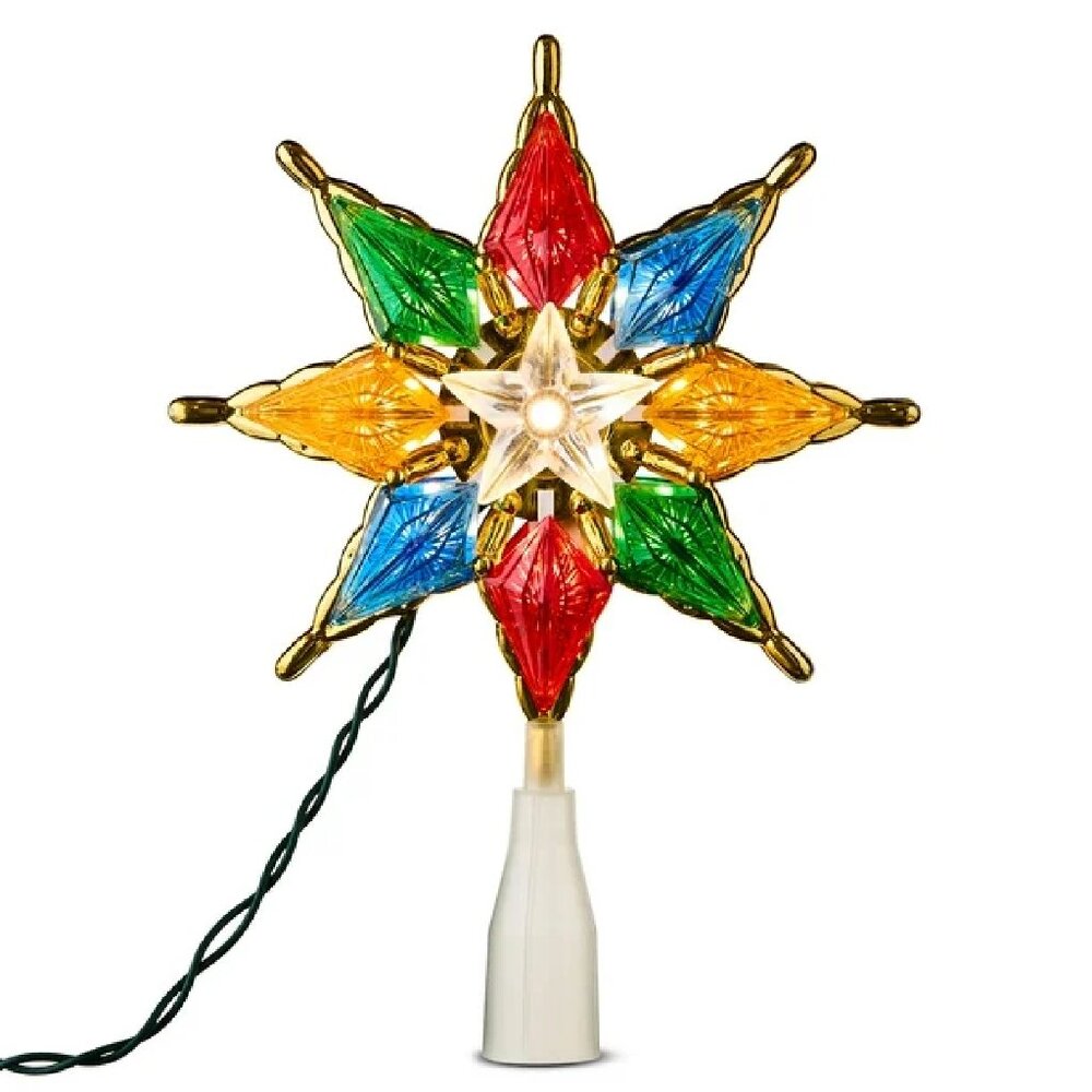 Gold-Trim Star Christmas Tree Topper Decoration LED Light, Multicolor Reflectors